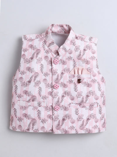 Boys Leaf Printed Mandarin Collar 3 Piece Suit Set