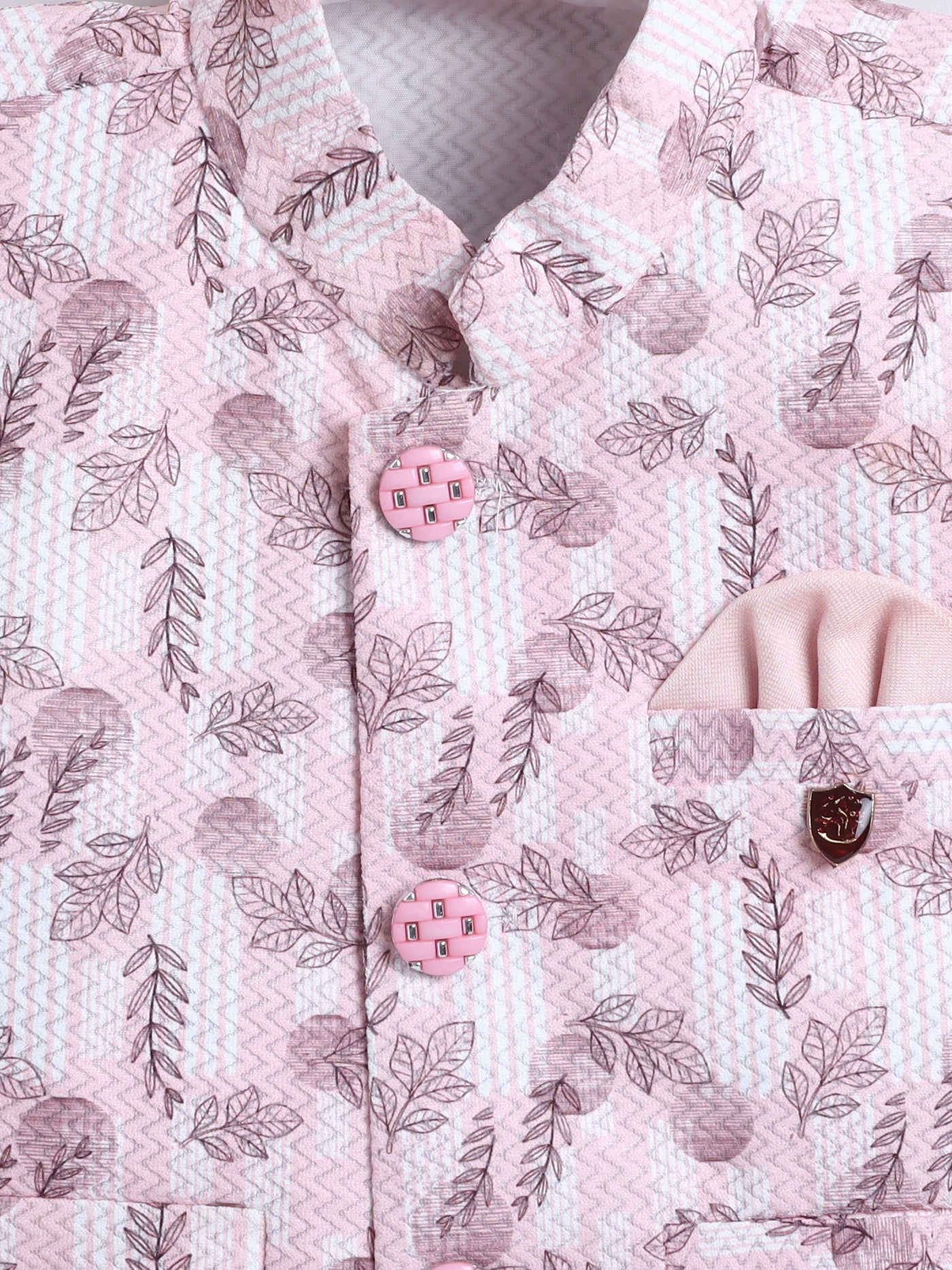 Boys Leaf Printed Mandarin Collar 3 Piece Suit Set