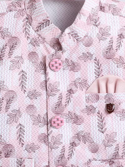 Boys Leaf Printed Mandarin Collar 3 Piece Suit Set