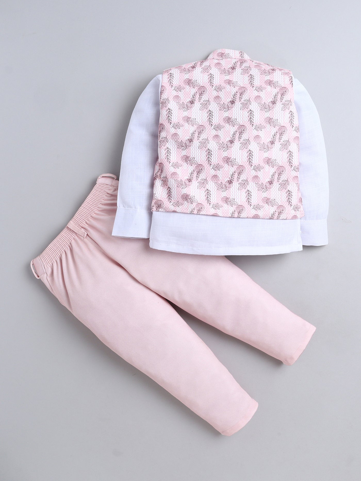 Boys Leaf Printed Mandarin Collar 3 Piece Suit Set