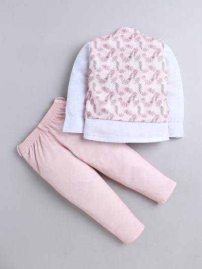 Boys Leaf Printed Mandarin Collar 3 Piece Suit Set