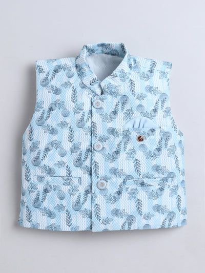 Boys Leaf Printed Mandarin Collar 3 Piece Suit Set