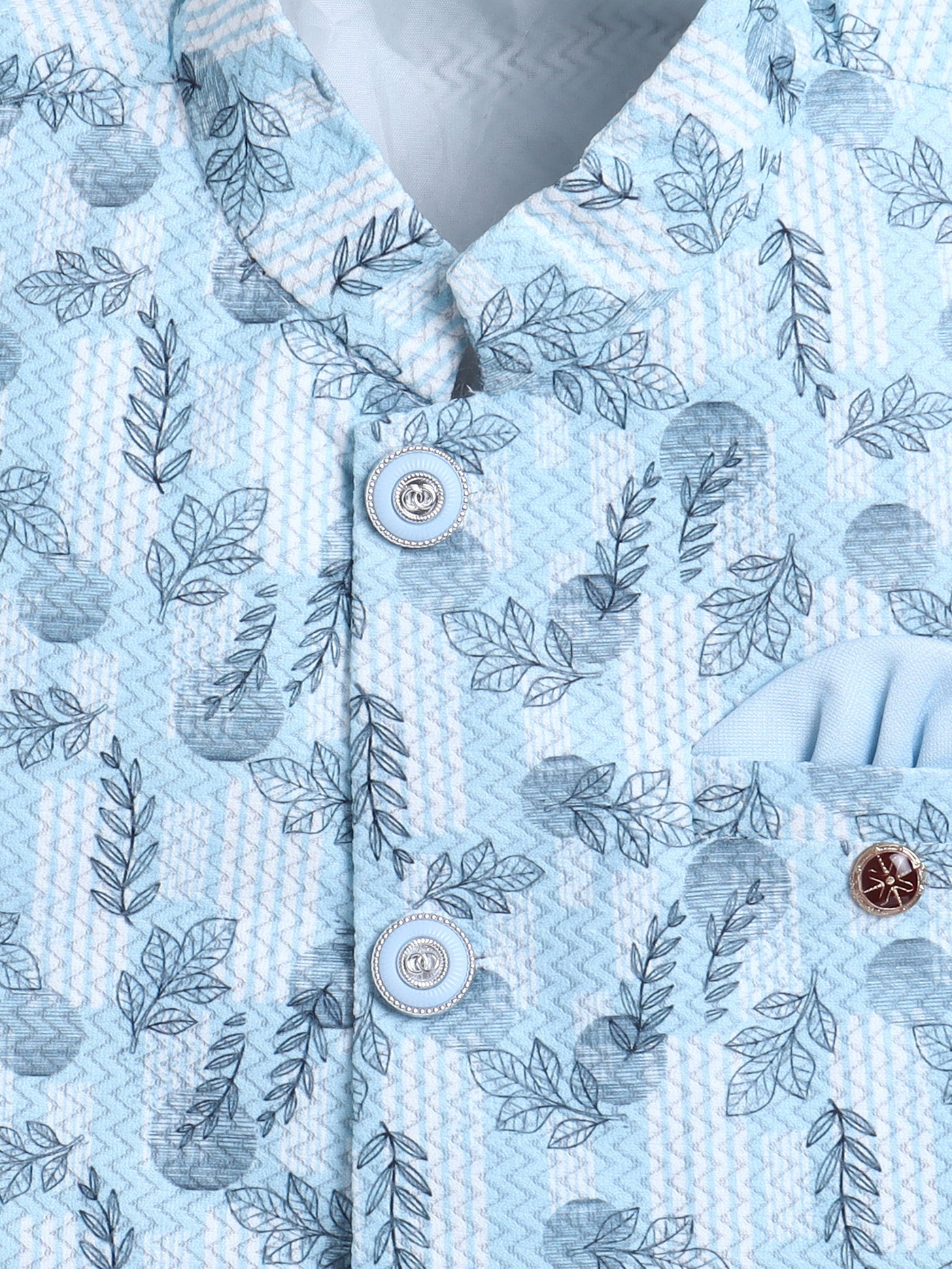 Boys Leaf Printed Mandarin Collar 3 Piece Suit Set