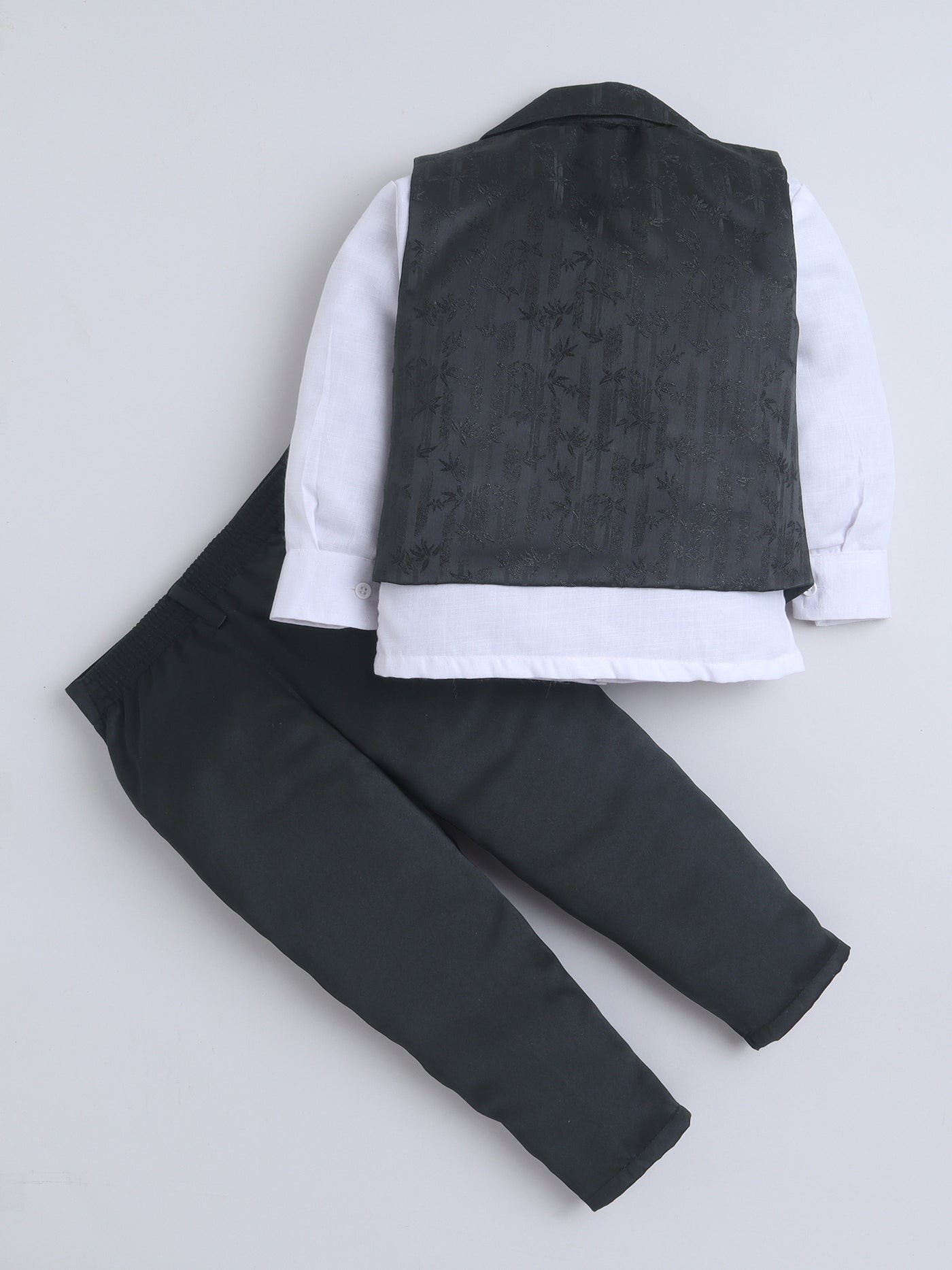 Boys Leaf Motifs 3 Piece Suit Set With Bow