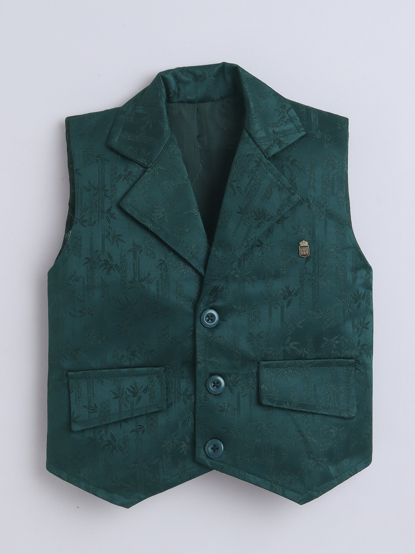 Boys Leaf Motifs 3 Piece Suit Set With Bow