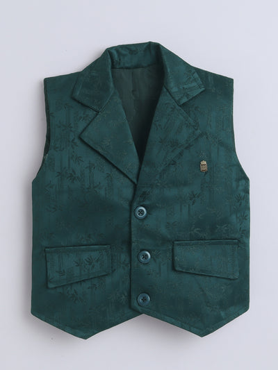 Boys Leaf Motifs 3 Piece Suit Set With Bow