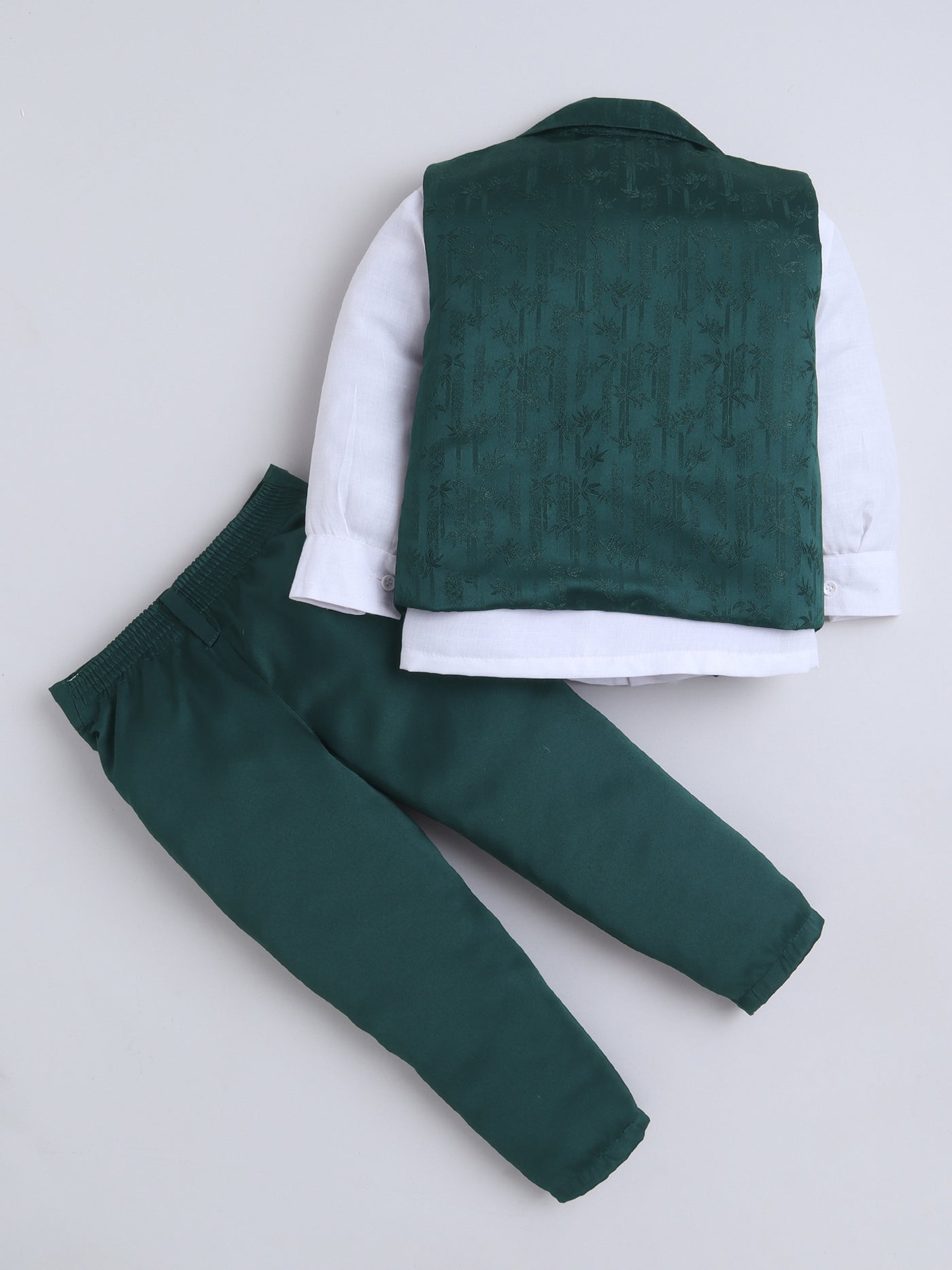 Boys Leaf Motifs 3 Piece Suit Set With Bow