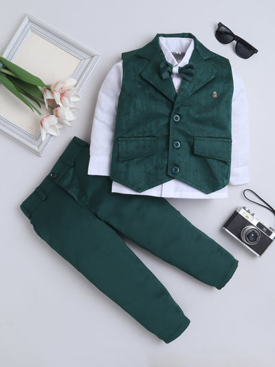 Boys Leaf Motifs 3 Piece Suit Set With Bow