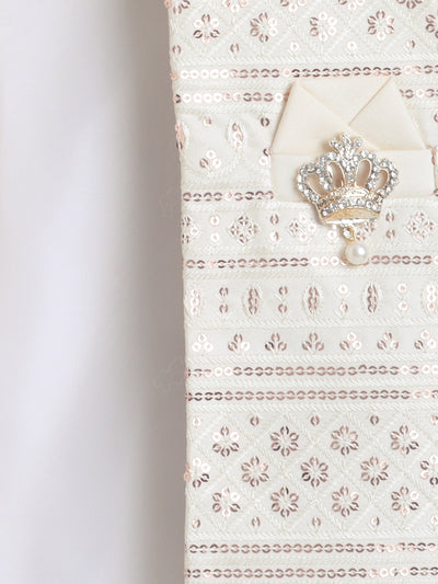 Boys Sequined Embroidered Sherwani & Trouser Set With Shrug