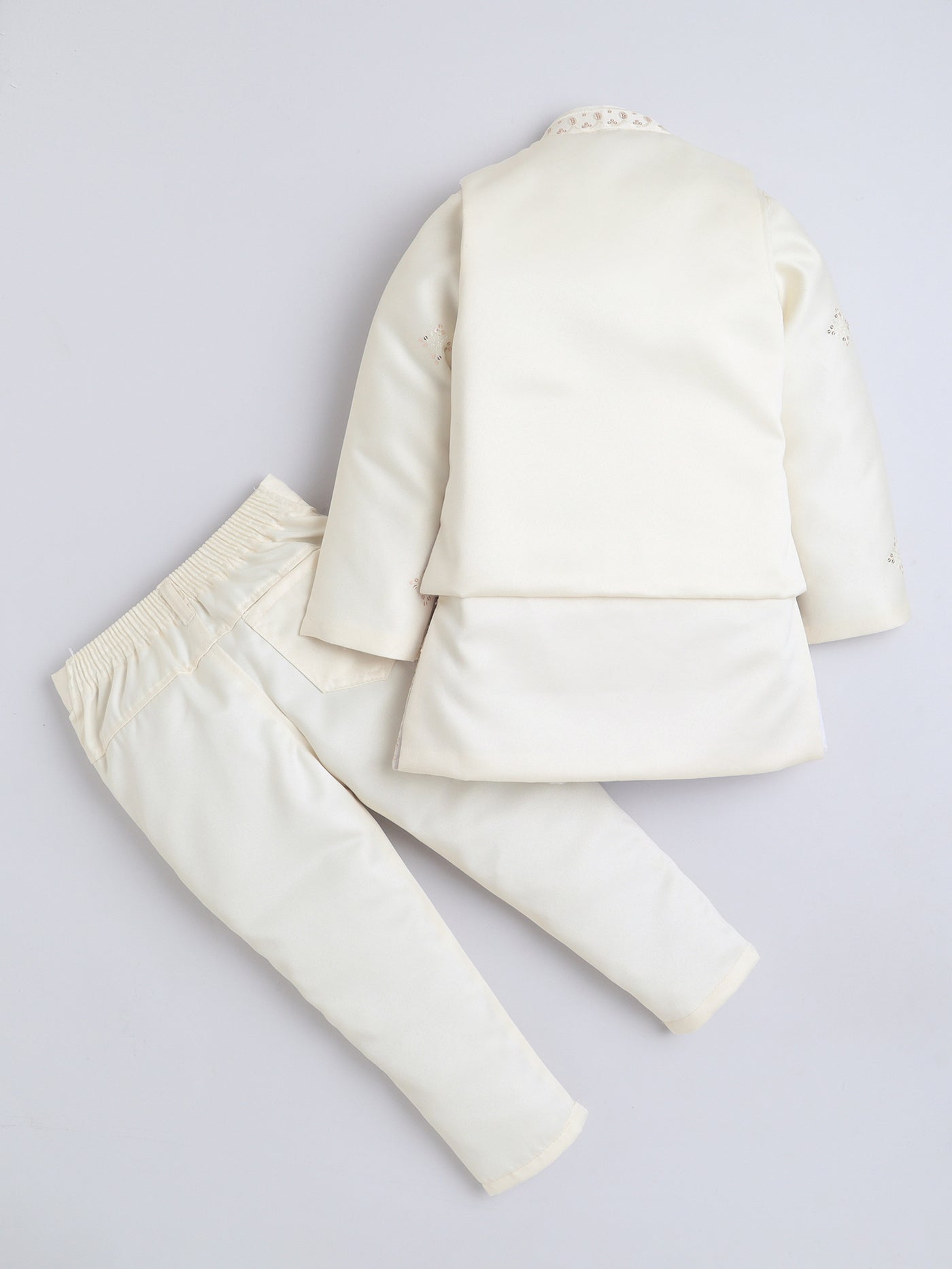 Boys Sequined Embroidered Sherwani & Trouser Set With Shrug