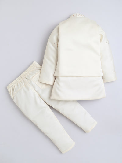 Boys Sequined Embroidered Sherwani & Trouser Set With Shrug