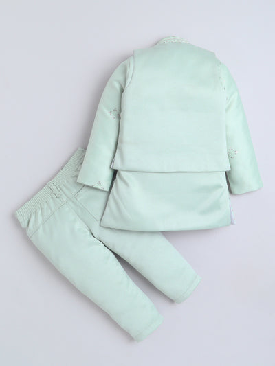 Boys Sequined Embroidered Sherwani & Trouser Set With Shrug