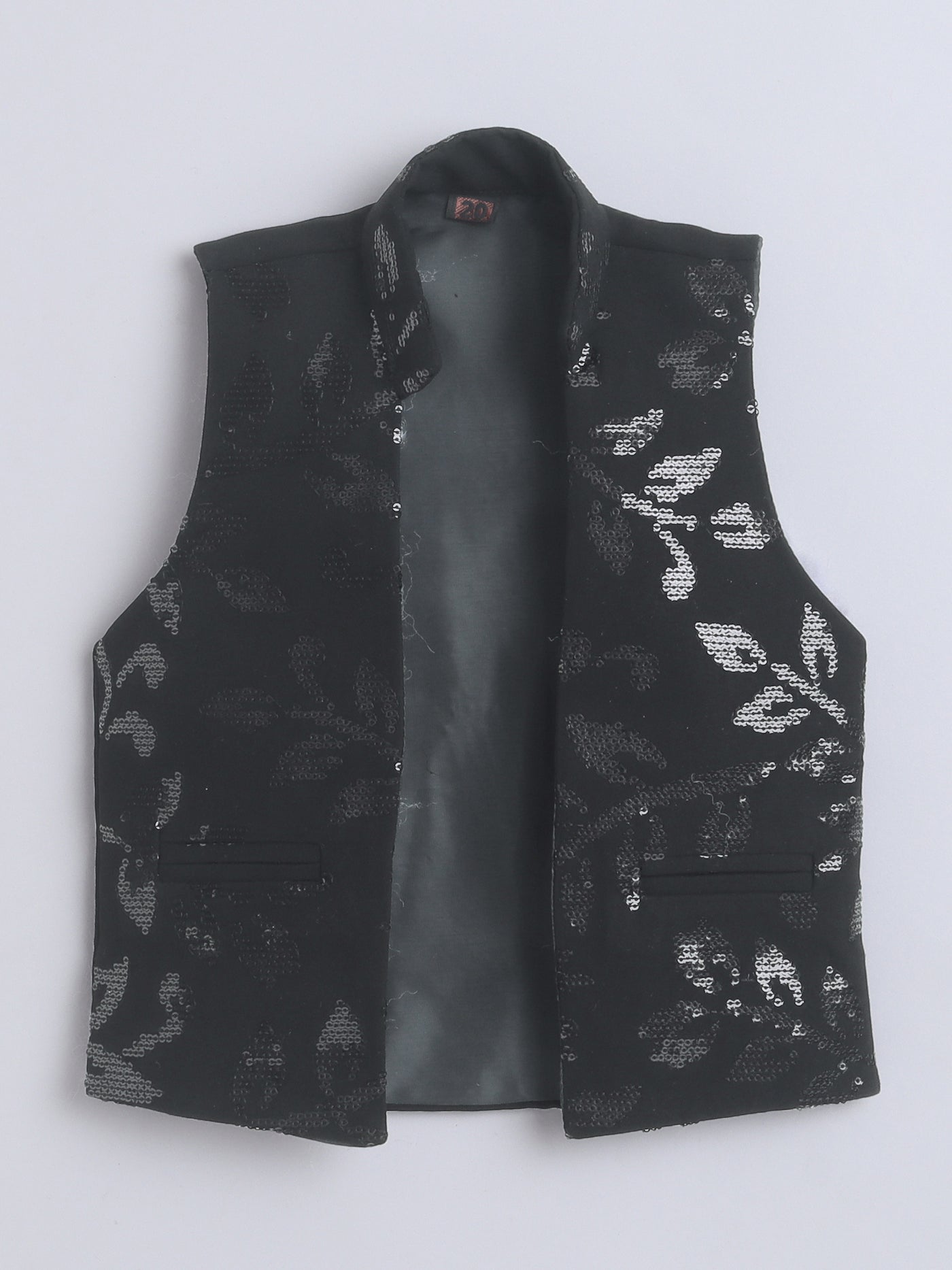 Boys Sequins Embellished Sherwani & Trouser Set With Shrug