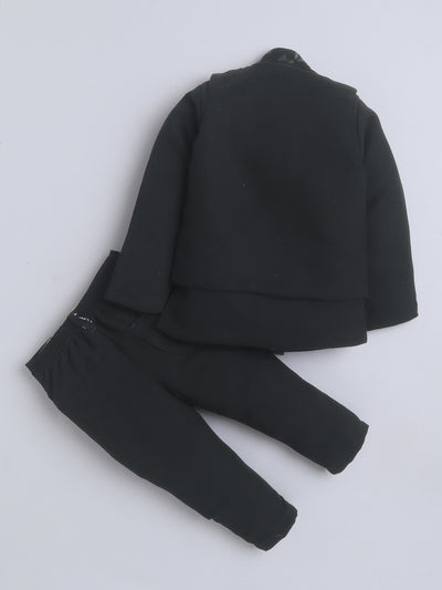 Boys Sequins Embellished Sherwani & Trouser Set With Shrug