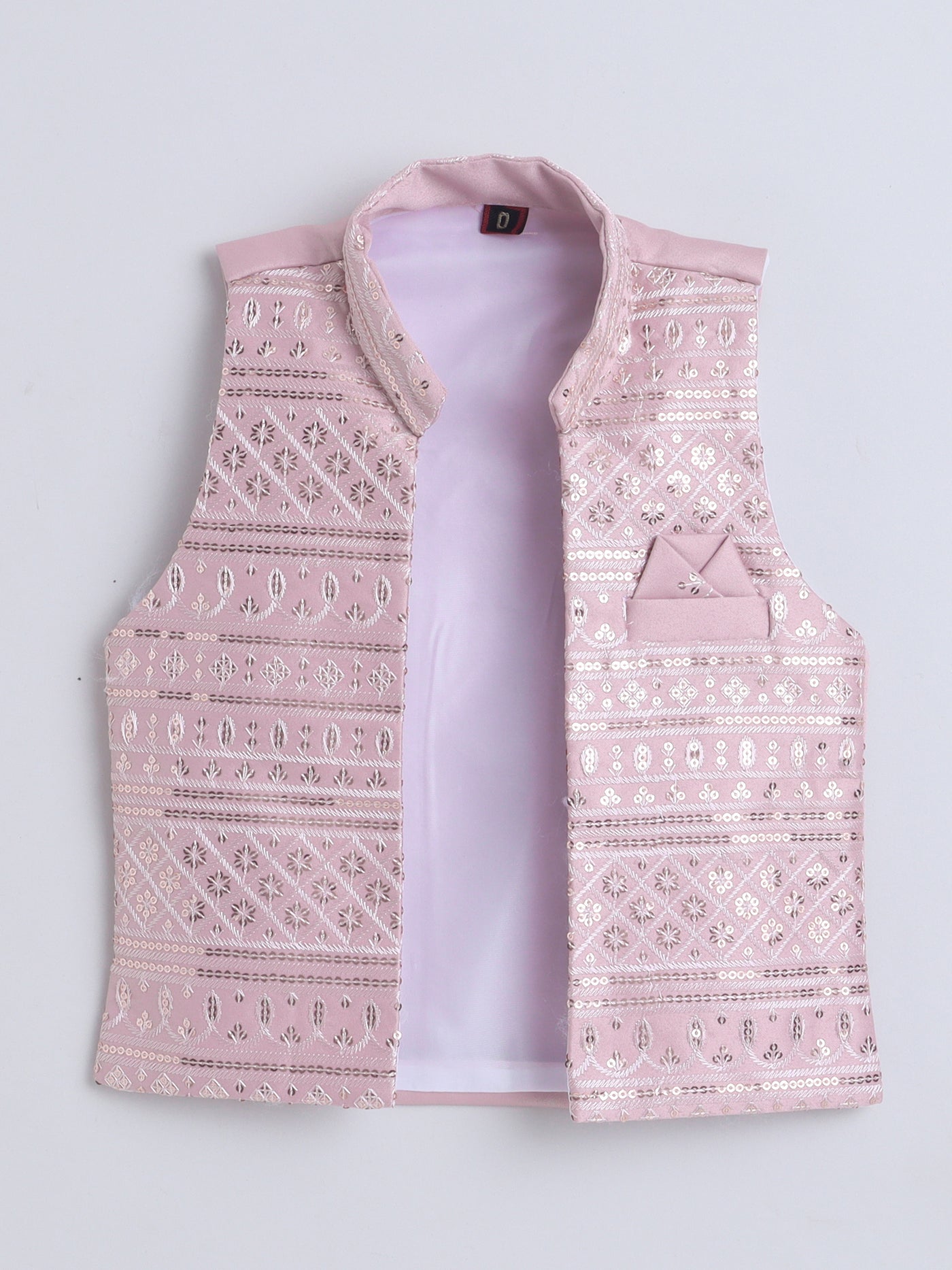 Boys Sequined Embroidered Sherwani & Trouser Set With Shrug