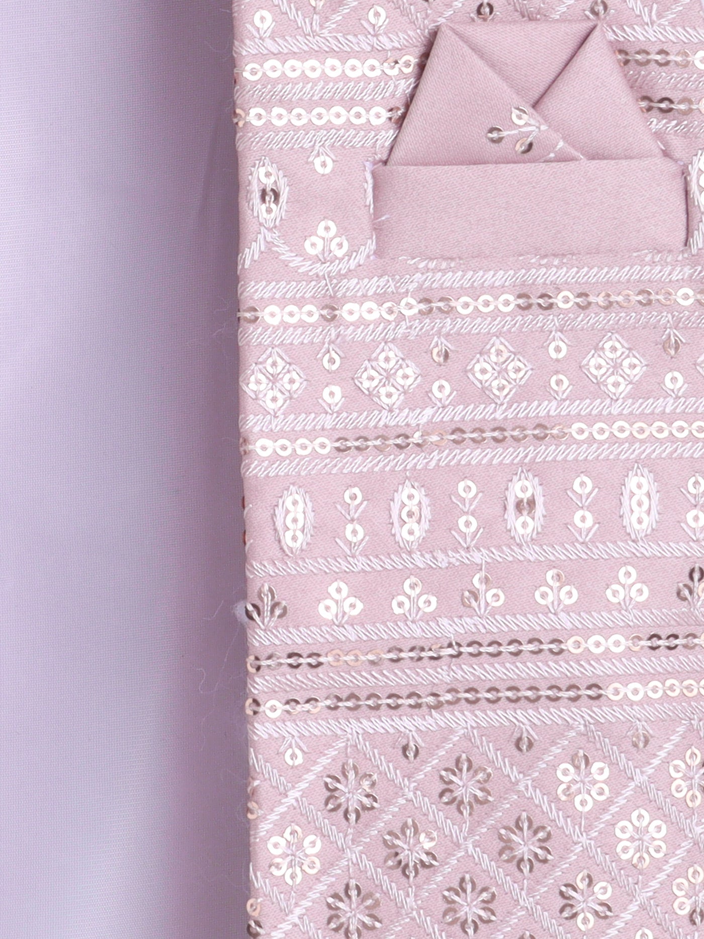 Boys Sequined Embroidered Sherwani & Trouser Set With Shrug