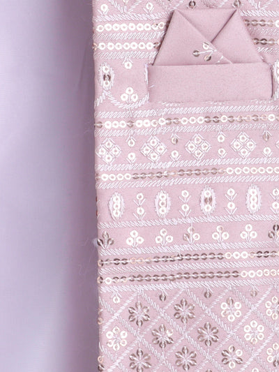 Boys Sequined Embroidered Sherwani & Trouser Set With Shrug