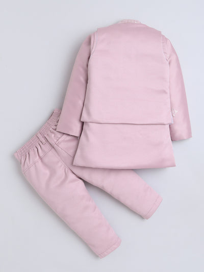 Boys Sequined Embroidered Sherwani & Trouser Set With Shrug