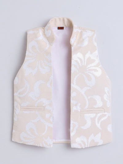 Boys Sequins Embellished Sherwani & Trouser Set With Shrug