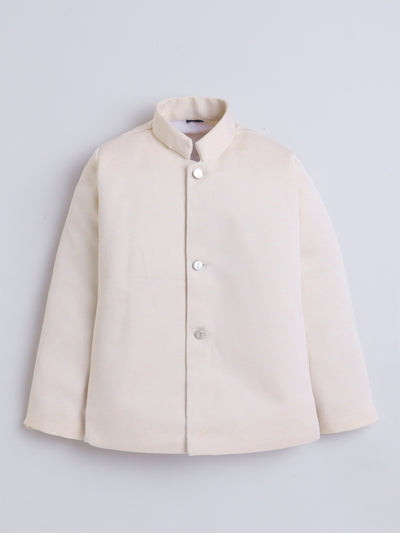 Boys Sequins Embellished Sherwani & Trouser Set With Shrug