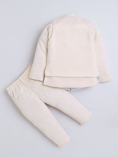 Boys Sequins Embellished Sherwani & Trouser Set With Shrug