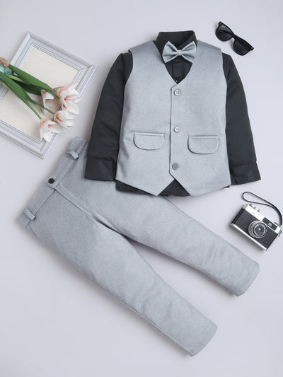 Boys Solid 3 Piece Suit Set With Bow