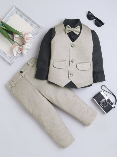 Boys Solid 3 Piece Suit Set With Bow