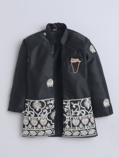 Boys Embroidered Sherwani & Trouser Set With Shrug
