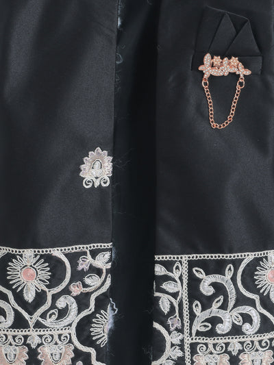 Boys Embroidered Sherwani & Trouser Set With Shrug