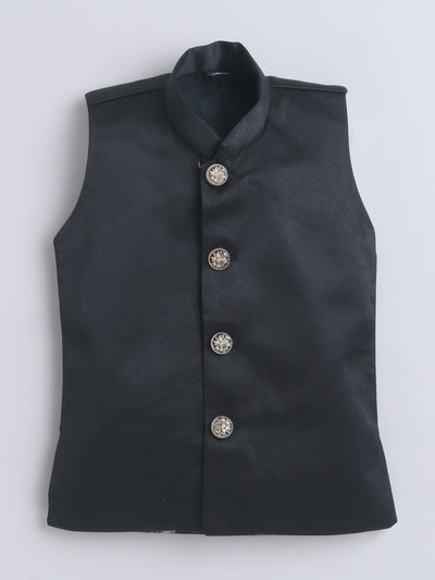 Boys Embroidered Sherwani & Trouser Set With Shrug