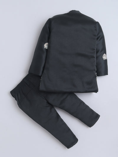 Boys Embroidered Sherwani & Trouser Set With Shrug