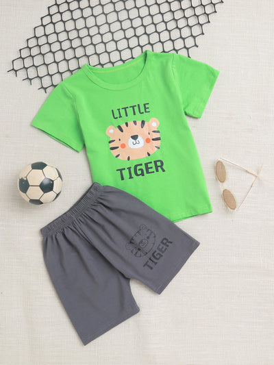 Baby Boys & Baby Girls Half Sleeves Printed T-shirt & Shorts Set