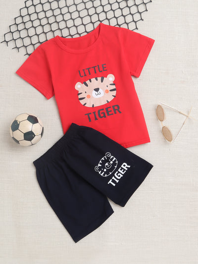 Baby Boys & Baby Girls Half Sleeves Printed T-shirt & Shorts Set