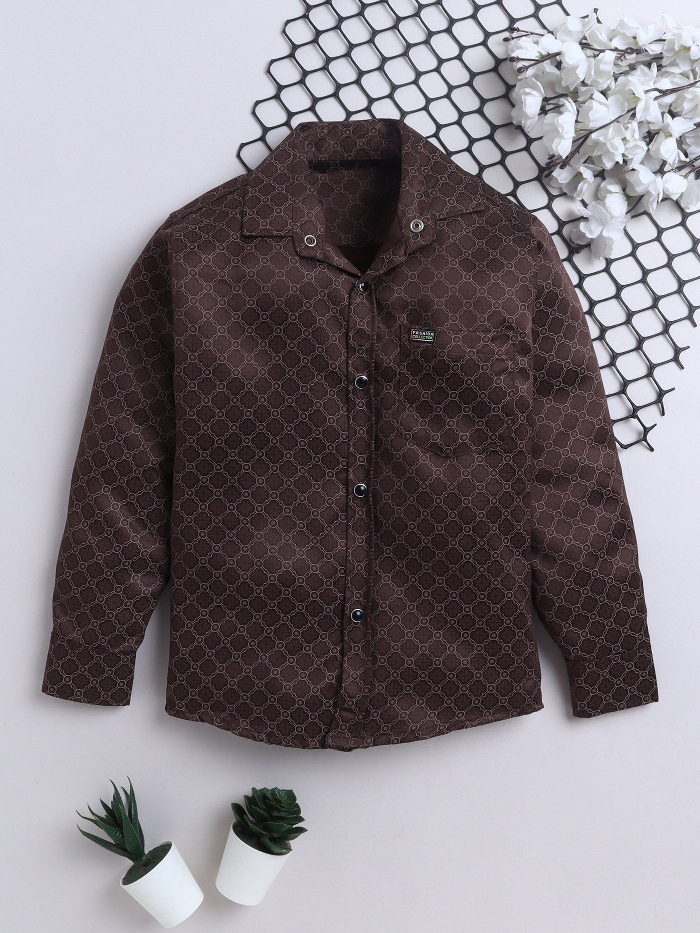 Boys Cotton Blend Geometric Print Shirt