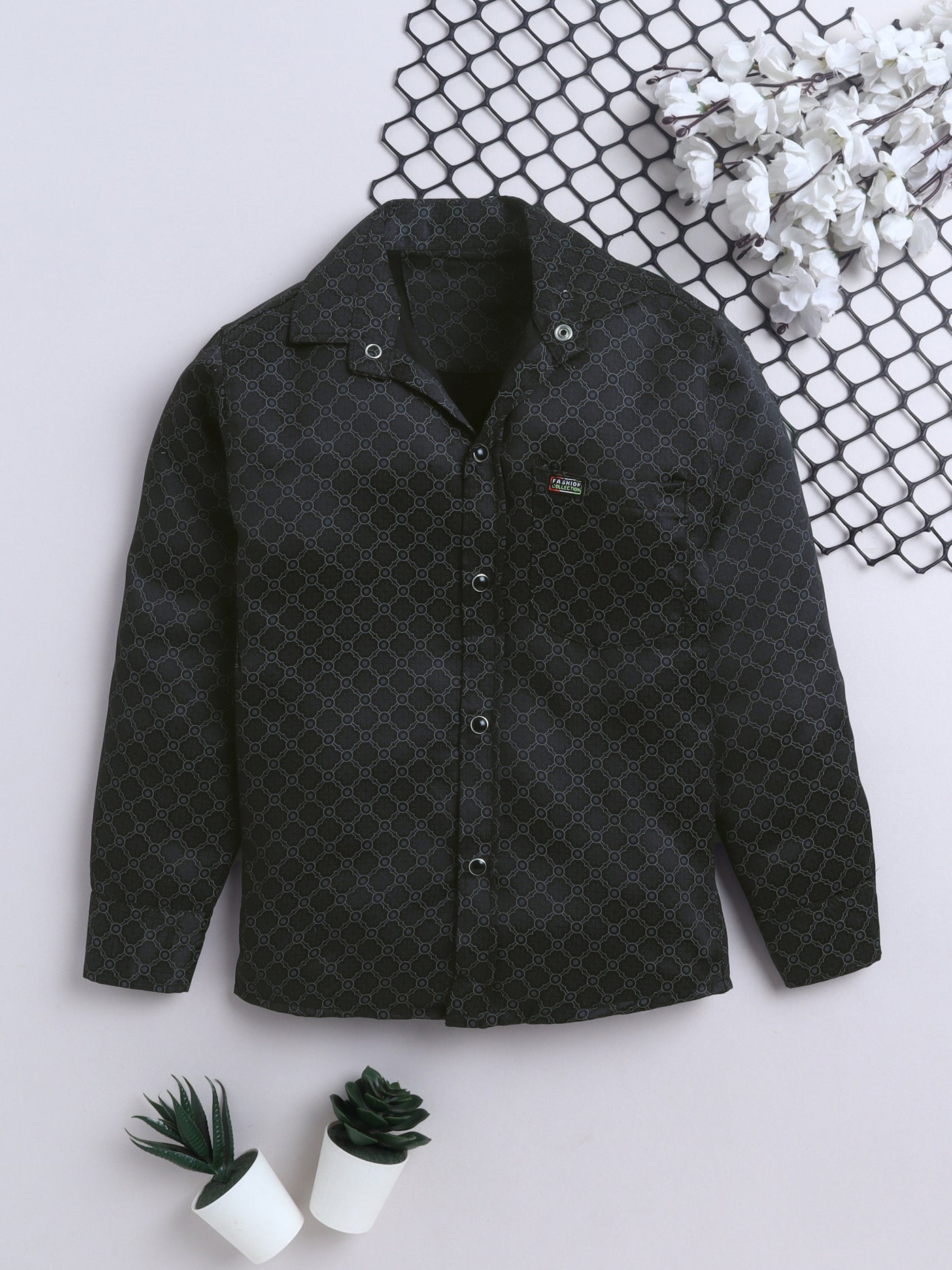 Boys Cotton Blend Geometric Print Shirt