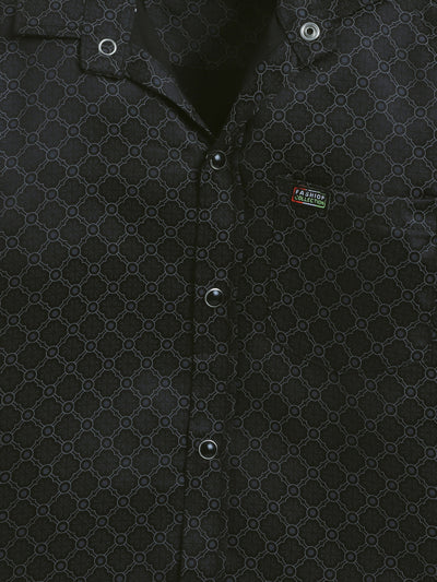 Boys Cotton Blend Geometric Print Shirt