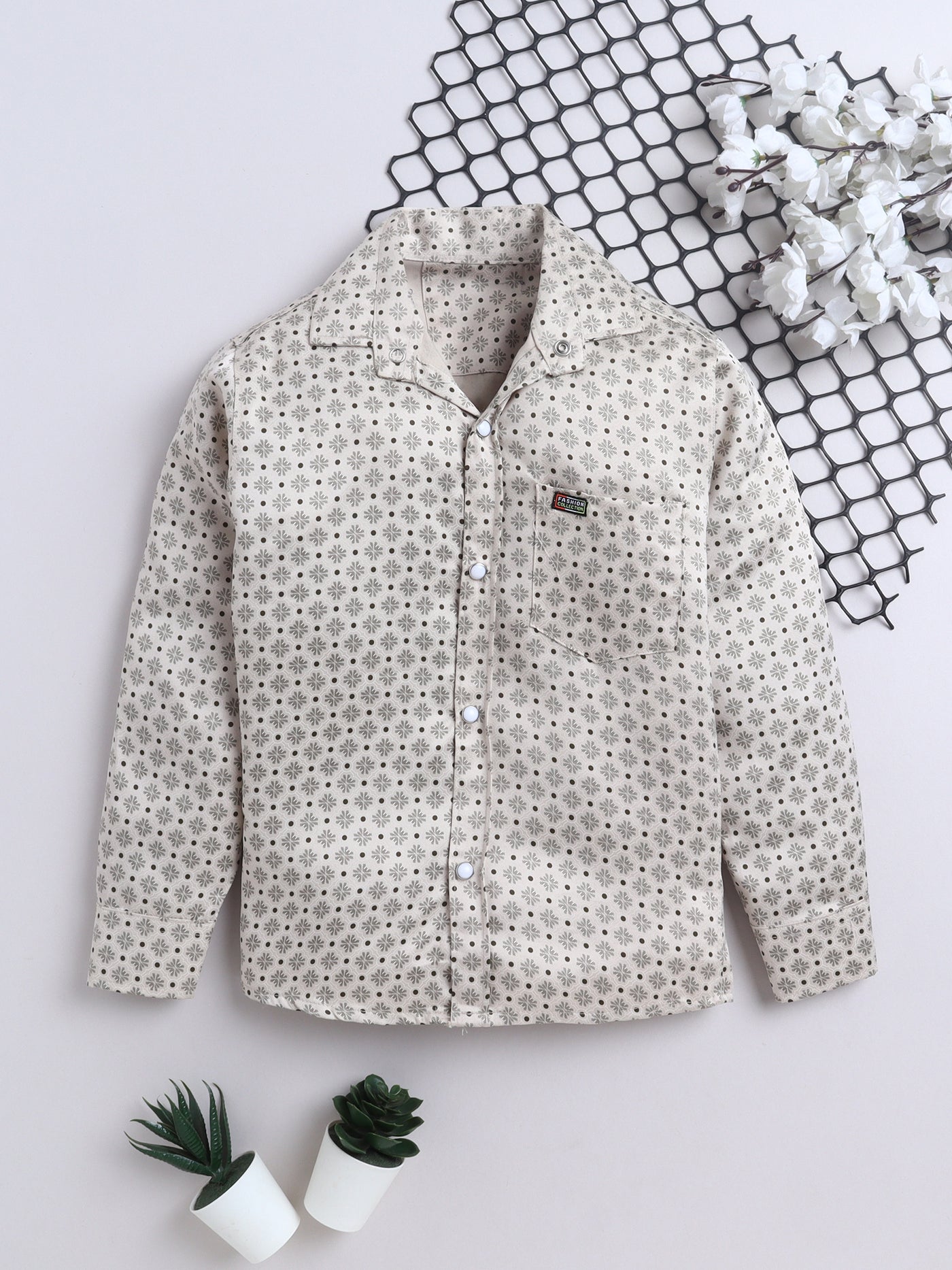 Boys Cotton Blend Geometric Print Shirt