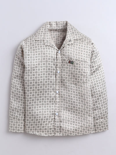 Boys Cotton Blend Geometric Print Shirt