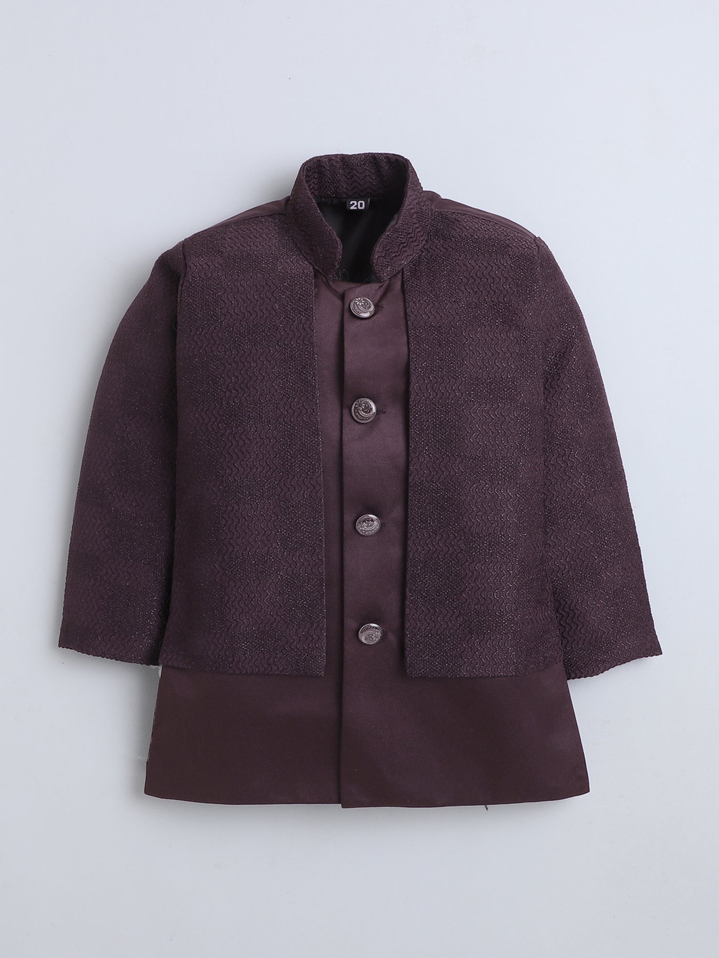 Boys Jacquard Zigzag Pattern Sherwani & Trouser Set