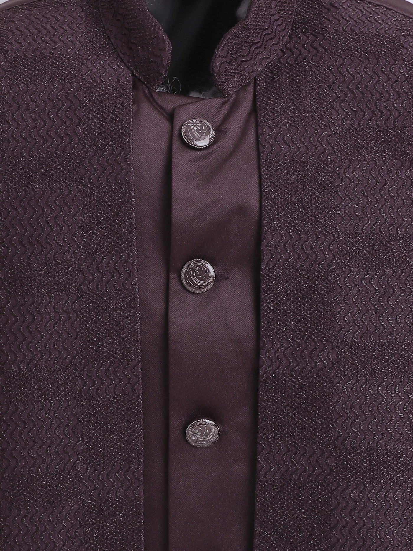 Boys Jacquard Zigzag Pattern Sherwani & Trouser Set