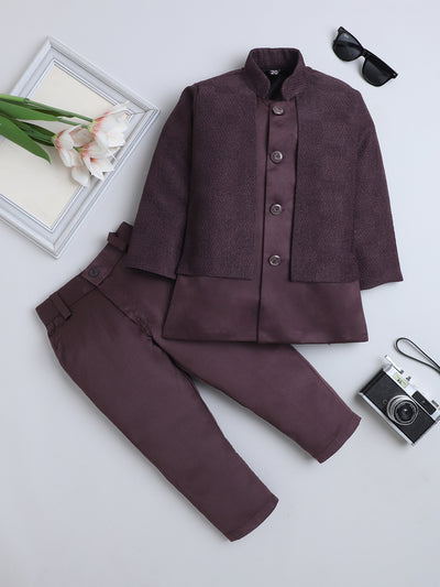 Boys Jacquard Zigzag Pattern Sherwani & Trouser Set