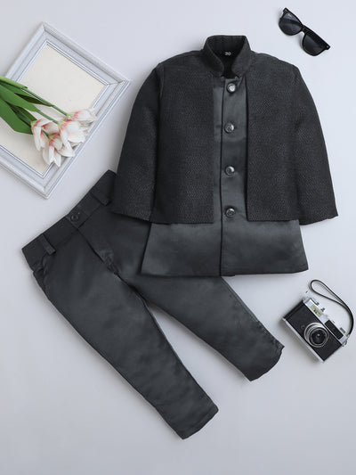 Boys Jacquard Zigzag Pattern Sherwani & Trouser Set