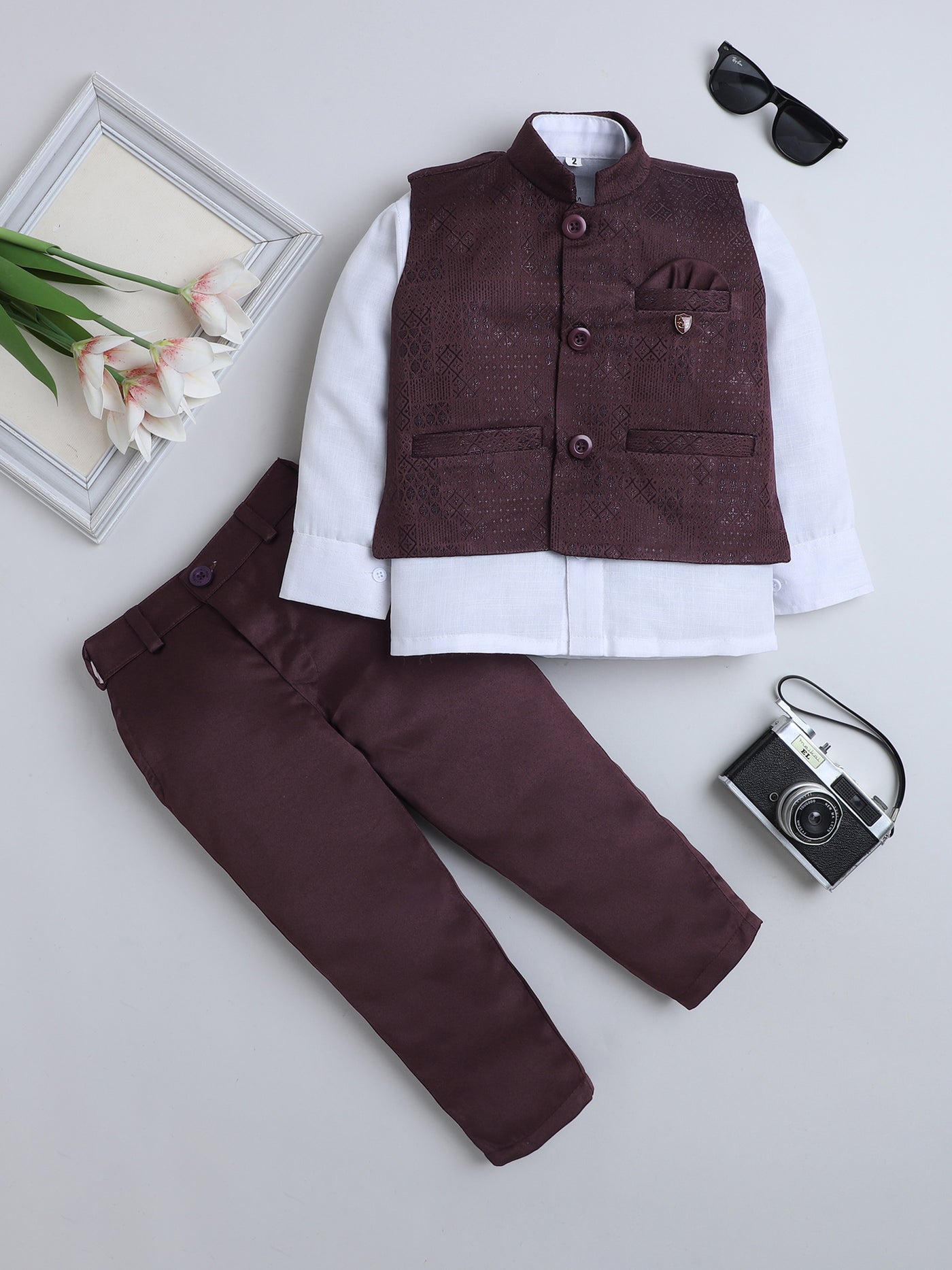 Boys Jacquard Geometric Diamond Motifs 3 Piece Suit Set