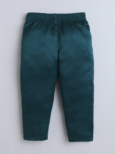 Boys Cotton Full Sleeves Solid Shirt & Trouser Set With Cap, Suspender, Bow