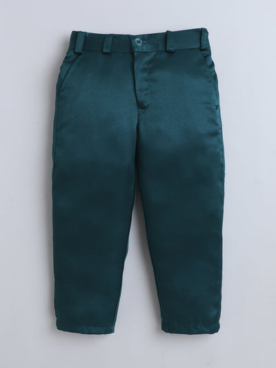 Boys Cotton Full Sleeves Solid Shirt & Trouser Set With Cap, Suspender, Bow