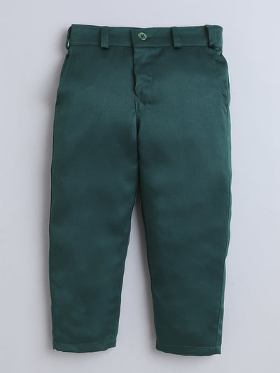 Boys Cotton Full Sleeves Solid Shirt & Trouser Set With Cap, Suspender, Bow