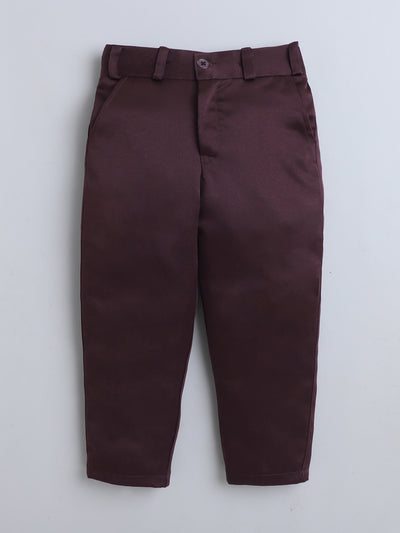 Boys Cotton Full Sleeves Solid Shirt & Trouser Set With Cap, Suspender, Bow