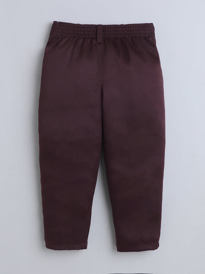 Boys Cotton Full Sleeves Solid Shirt & Trouser Set With Cap, Suspender, Bow