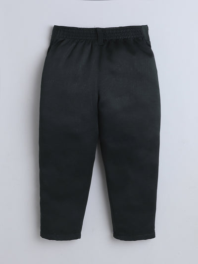 Boys Cotton Full Sleeves Solid Shirt & Trouser Set With Cap, Suspender, Bow