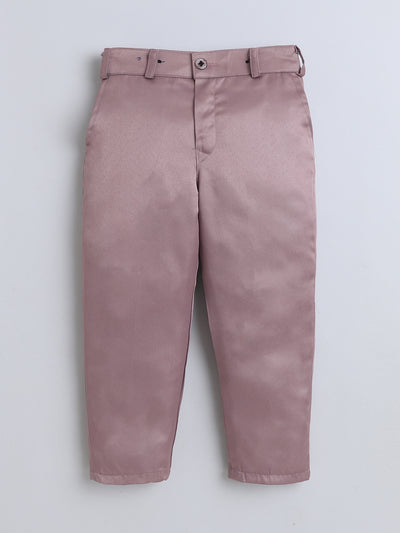 Boys Cotton Full Sleeves Solid Shirt & Trouser Set With Cap, Suspender, Bow